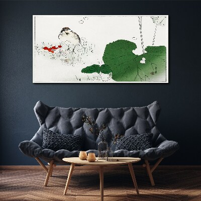 Vászonkép Szárnyas vendég zöld környezetben