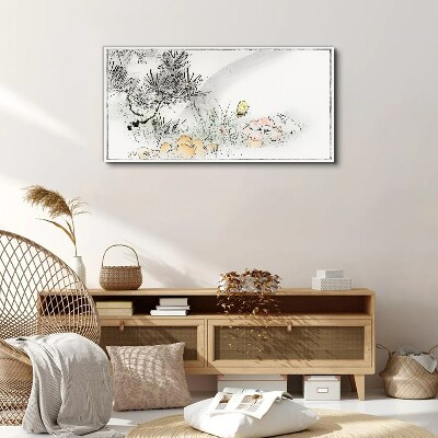 Vászonkép Virágos táj egy pillangóval