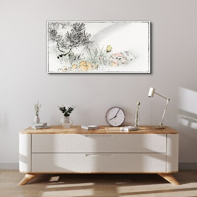 Vászonkép Virágos táj egy pillangóval