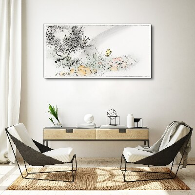 Vászonkép Virágos táj egy pillangóval