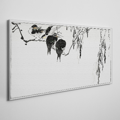 Vászonkép Madarak egy ágon, fehér