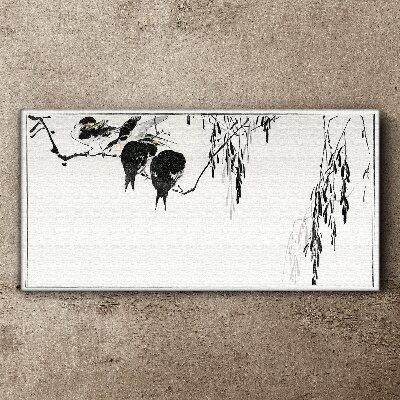 Vászonkép Madarak egy ágon, fehér