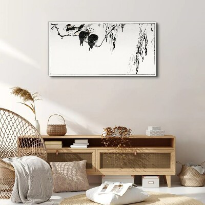 Vászonkép Madarak egy ágon, fehér