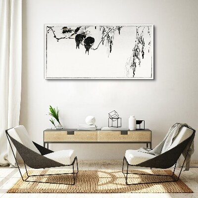 Vászonkép Madarak egy ágon, fehér