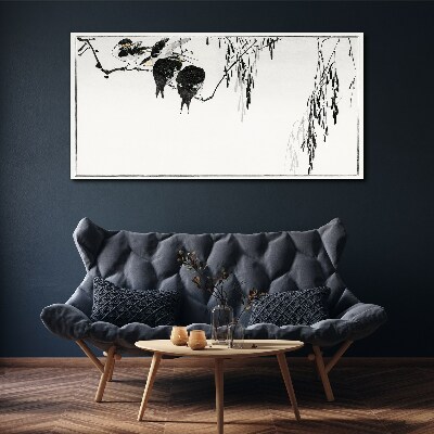 Vászonkép Madarak egy ágon, fehér