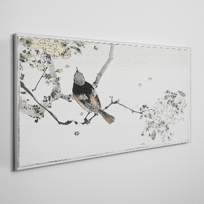 Vászonkép Madár egy ágon finom színekben