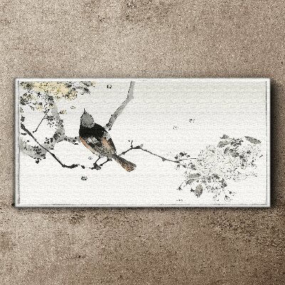 Vászonkép Madár egy ágon finom színekben