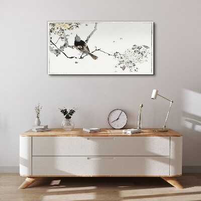 Vászonkép Madár egy ágon finom színekben