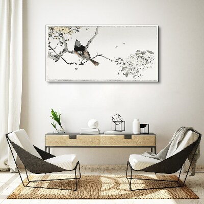 Vászonkép Madár egy ágon finom színekben