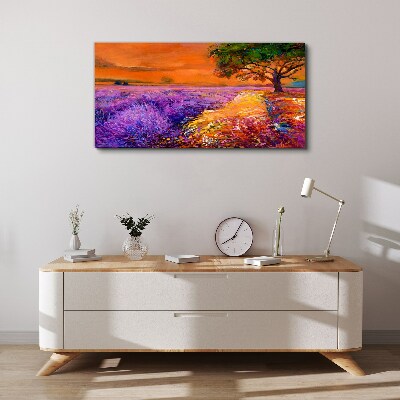 Vászonkép Levendula mezők naplementében