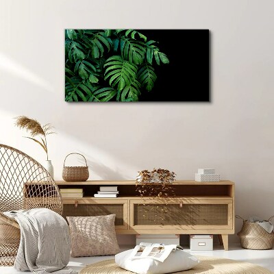 Vászonkép Zöld levelek fekete alapon