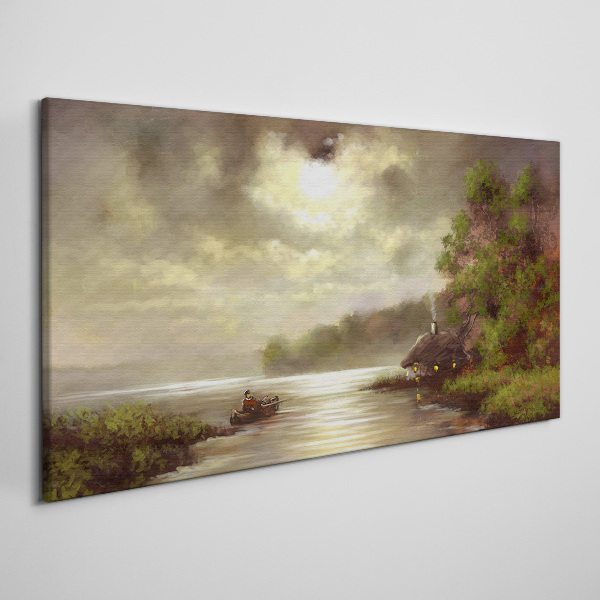 Vászonkép Békés táj a víz mellett