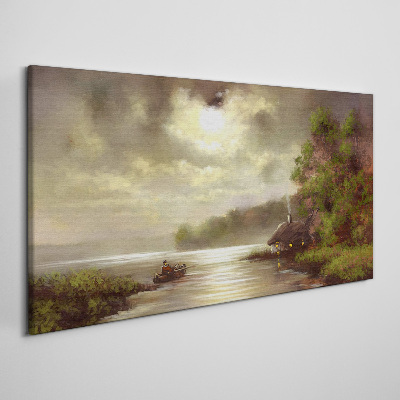 Vászonkép Békés táj a víz mellett