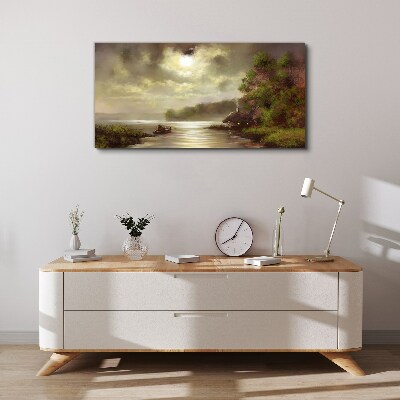 Vászonkép Békés táj a víz mellett