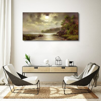 Vászonkép Békés táj a víz mellett