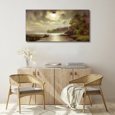 Vászonkép Békés táj a víz mellett