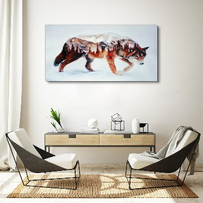 Vászonkép Farkas a téli tájon