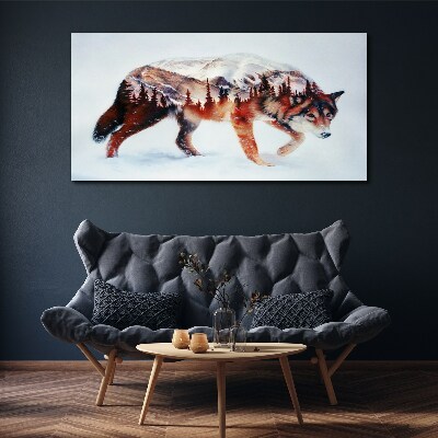 Vászonkép Farkas a téli tájon