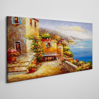 Vászonkép Tengerparti falu a napon