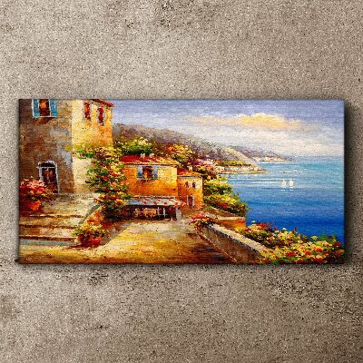 Vászonkép Tengerparti falu a napon
