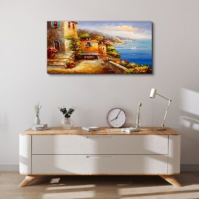Vászonkép Tengerparti falu a napon