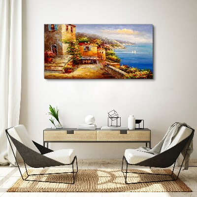 Vászonkép Tengerparti falu a napon