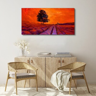 Vászonkép Naplemente a mezők felett