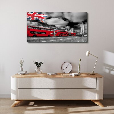 Vászonkép Vörös londoni buszok az Egyesült Királyság zászlójával