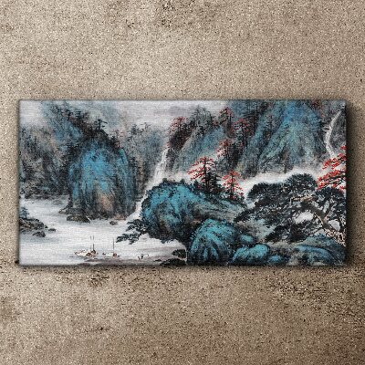 Vászonkép Békés hegyi táj vízeséssel