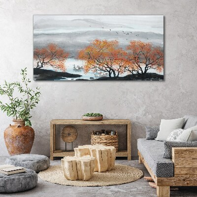 Vászonkép Őszi köd a tó felett