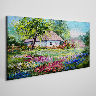 Vászonkép Vidéki táj virágokkal