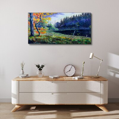 Vászonkép Őszi táj a tó partján