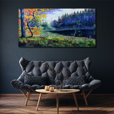 Vászonkép Őszi táj a tó partján