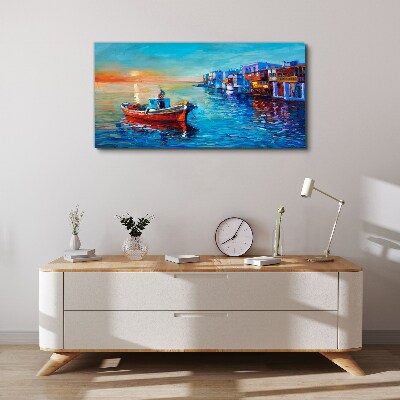 Vászonkép Csendes kikötő a lenyugvó napon