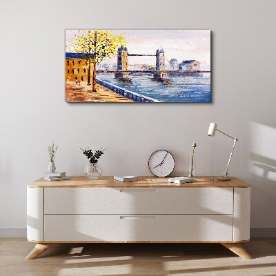 Vászonkép London Bridge őszi fákkal