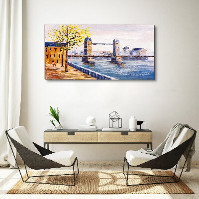 Vászonkép London Bridge őszi fákkal