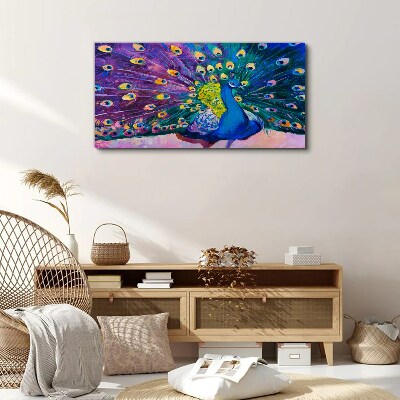 Vászonkép Egy színes páva tavaszi aurában