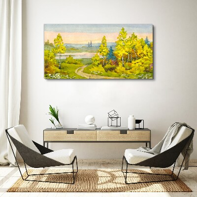 Vászonkép Tavaszi táj fákkal