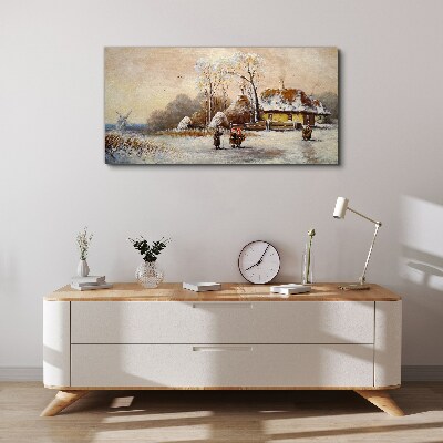 Vászonkép Téli táj egy nyaralóval és a széllel