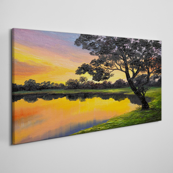 Vászonkép Naplemente a tó felett