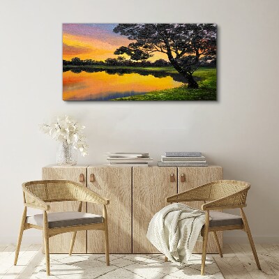 Vászonkép Naplemente a tó felett