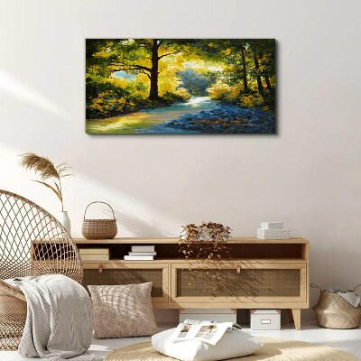 Vászonkép Arany fény az erdei tájban