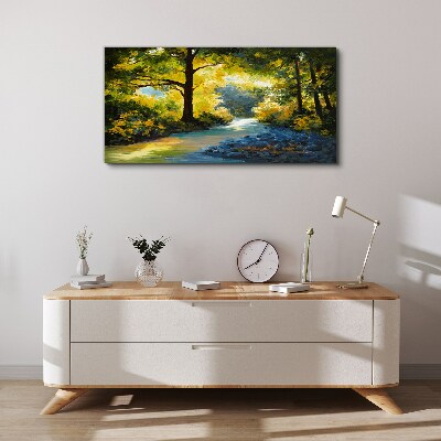 Vászonkép Arany fény az erdei tájban