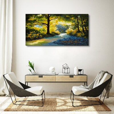 Vászonkép Arany fény az erdei tájban