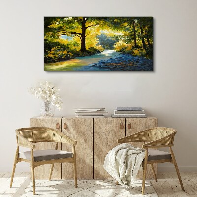 Vászonkép Arany fény az erdei tájban