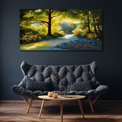 Vászonkép Arany fény az erdei tájban