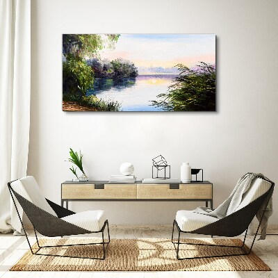 Vászonkép Nyugodt táj a folyó mellett