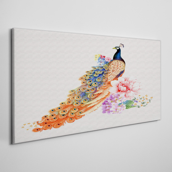 Vászonkép Páva virágok között
