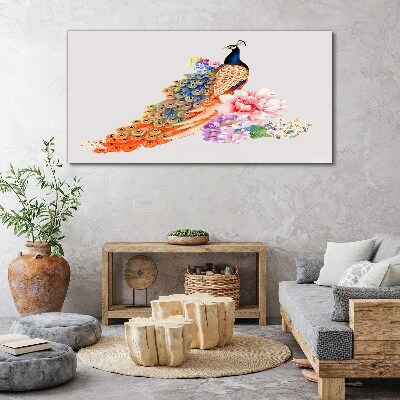 Vászonkép Páva virágok között