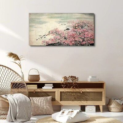 Vászonkép Tavaszi táj virágzó fákkal